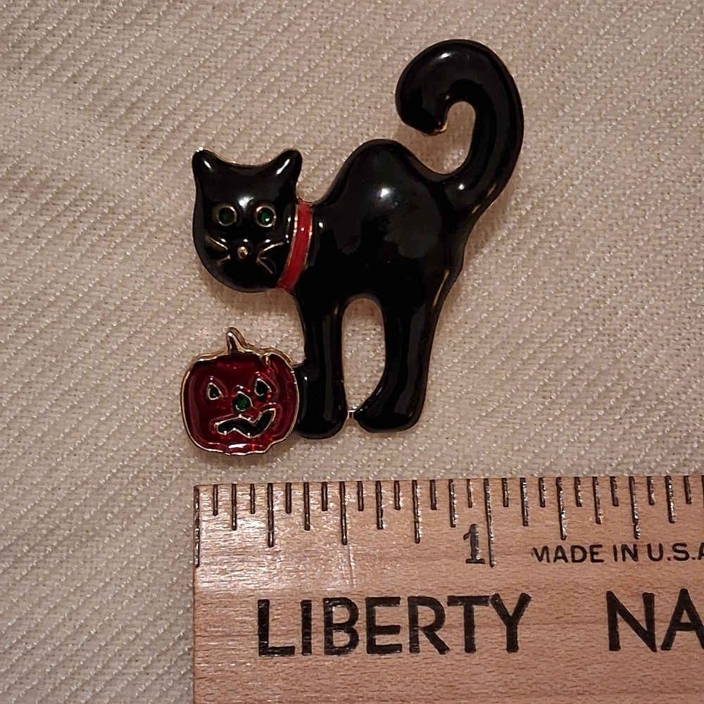 Black Cat and Pumpkin Enamel Pin - Picture 5 of 6